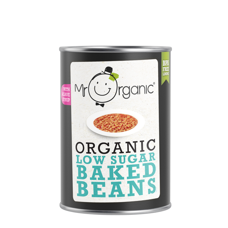 Mr Organic ნატალური მოშახშული ლობიო ტომატის სოუსში, 400 გრ