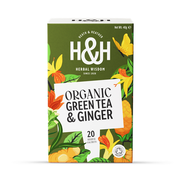 Heath & Heather ორგანული მწვანე ჩაი ჯინჯერით, 20 პაკეტი
