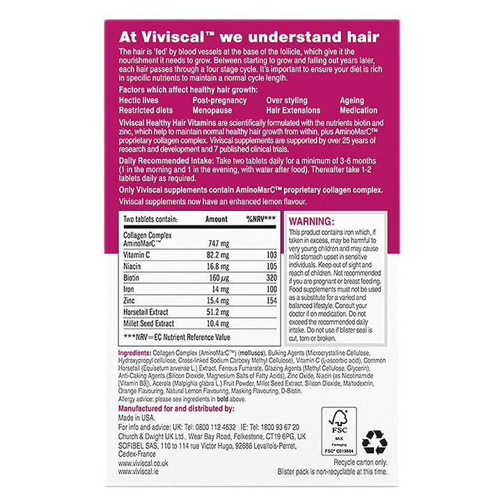 Viviscal თმის ზრდის მასტილურიბელი პროგრამა, 30 ტაბლეტი