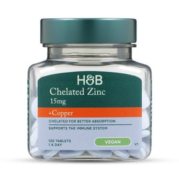 Holland & Barrett თუთია & სპილენძი 15 მგ, 120 ტაბლეტი