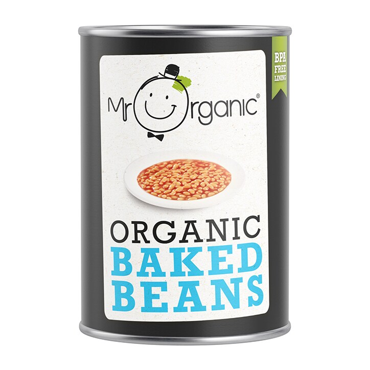Mr Organic ნატალური მოშახშული ლობიო ტომატის სოუსში, 400 გრ