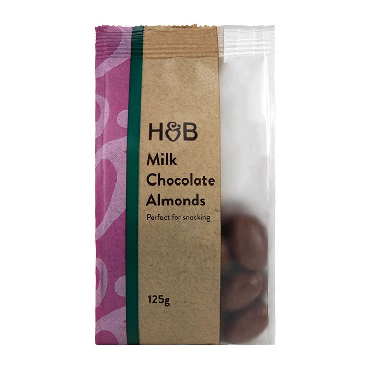 Holland & Barrett რძიან შოკოლადში ამოვლებული ნუში, 125 გრ
